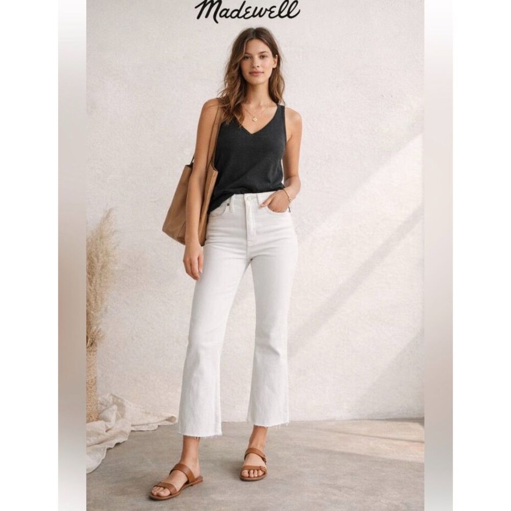 Madewell Cali Demi Boot Womens Jeans 29 White Frayed / Raw Hem